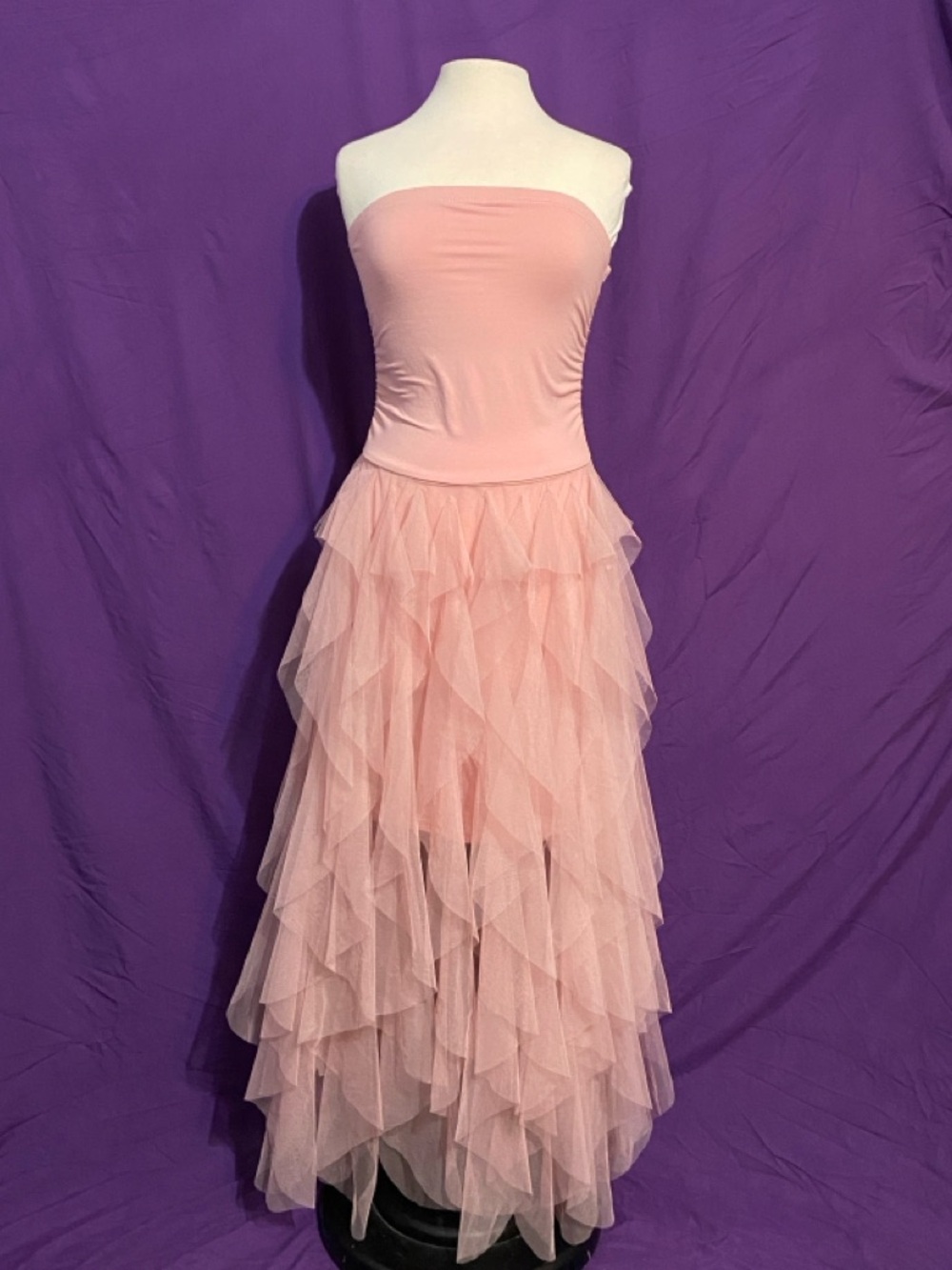 Strapless Blush Layered Tulle Maxi Dress. Size M.